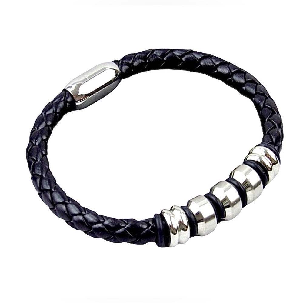 Braided Leather & Stainless Steel Bracelet